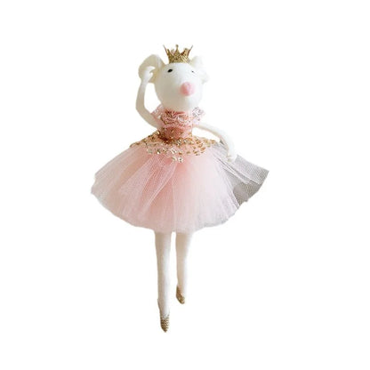 Cute pink mesh skirt golden crown ballet mouse pendant
