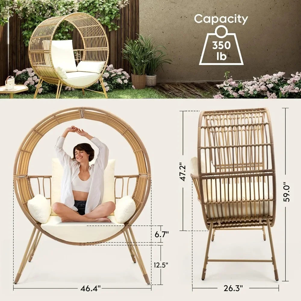 HOT-Outdoor Egg Chair, Oversized Wicker Patio Chairs With 6.69'' Cushions, 350LBS Capacity