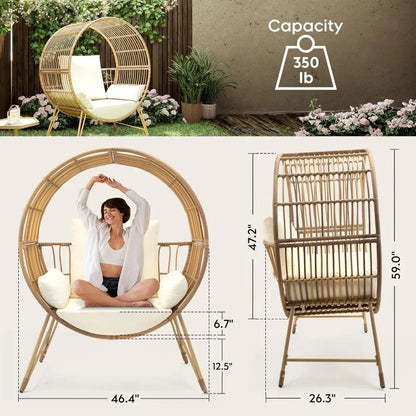 HOT-Outdoor Egg Chair, Oversized Wicker Patio Chairs With 6.69'' Cushions, 350LBS Capacity
