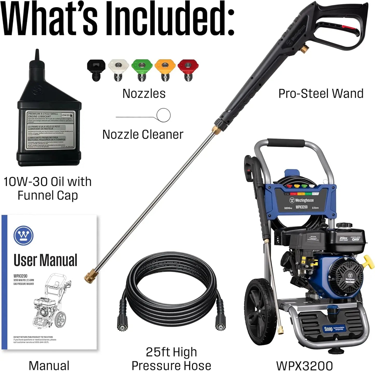 Gas Pressure Washer, 3200 PSI and 2.5 Max GPM
