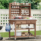 H Outdoor Potting Bench Table with Lockable Wheels
