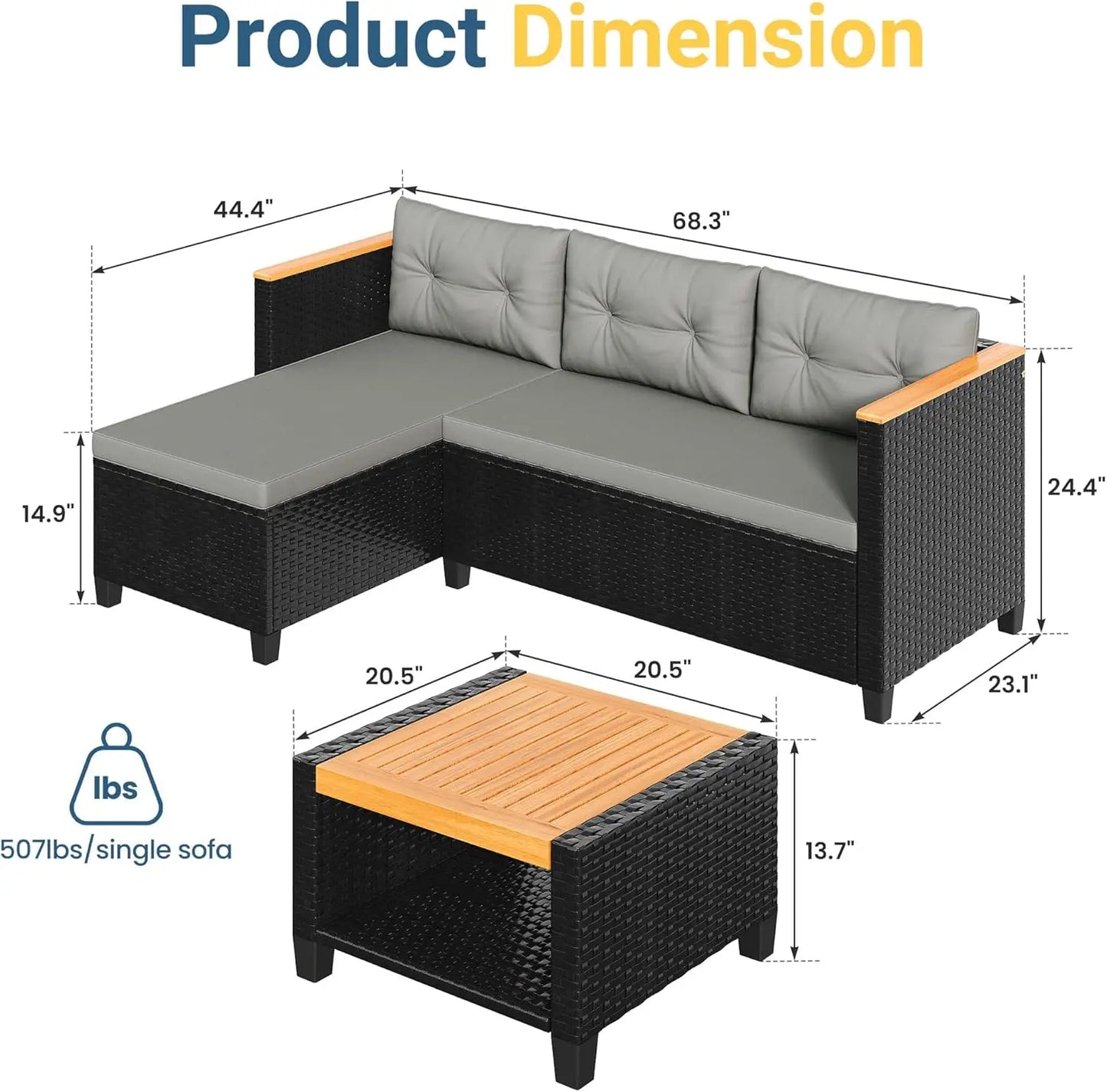 All-Weather PE Rattan Outdoor Sectional Sofa Set with Storage Table and Cushions