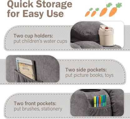 Kids Recliner Chair with Cup Holders, Adjustable Footrest & Headrest, Deep Grey