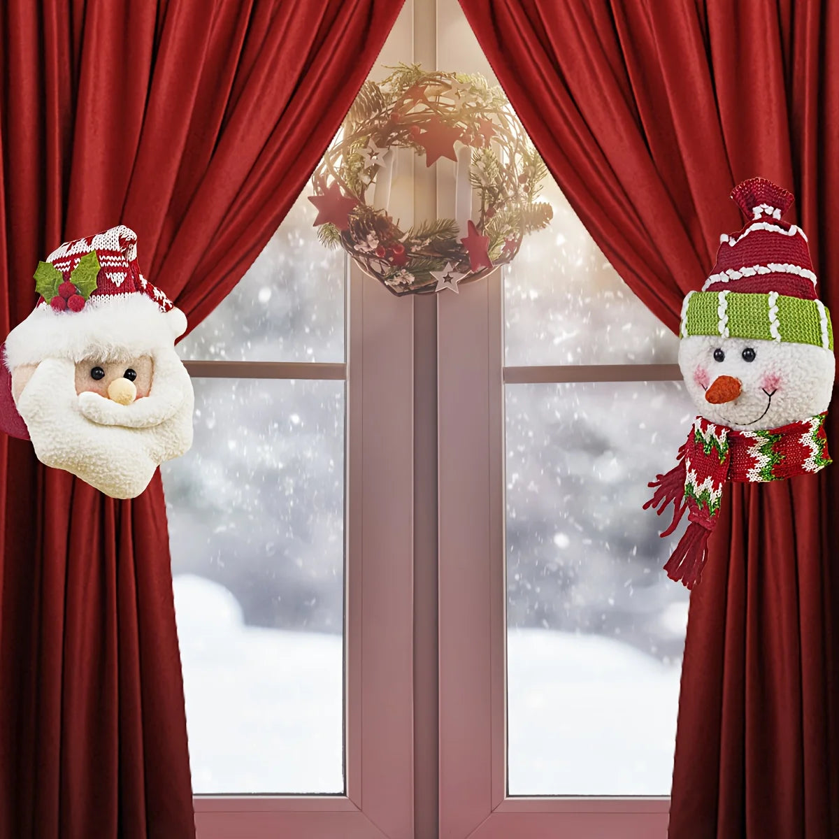 Christmas Curtain Clips Santa Snowman