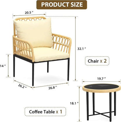 3-Piece Bistro Set, All-Weather Wicker Patio Conversation Set