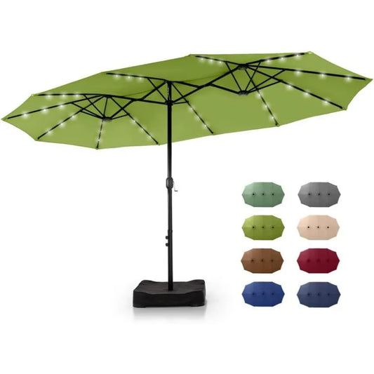 15 ft Rectangle Patio Umbrella with Solar Lights and Base Included