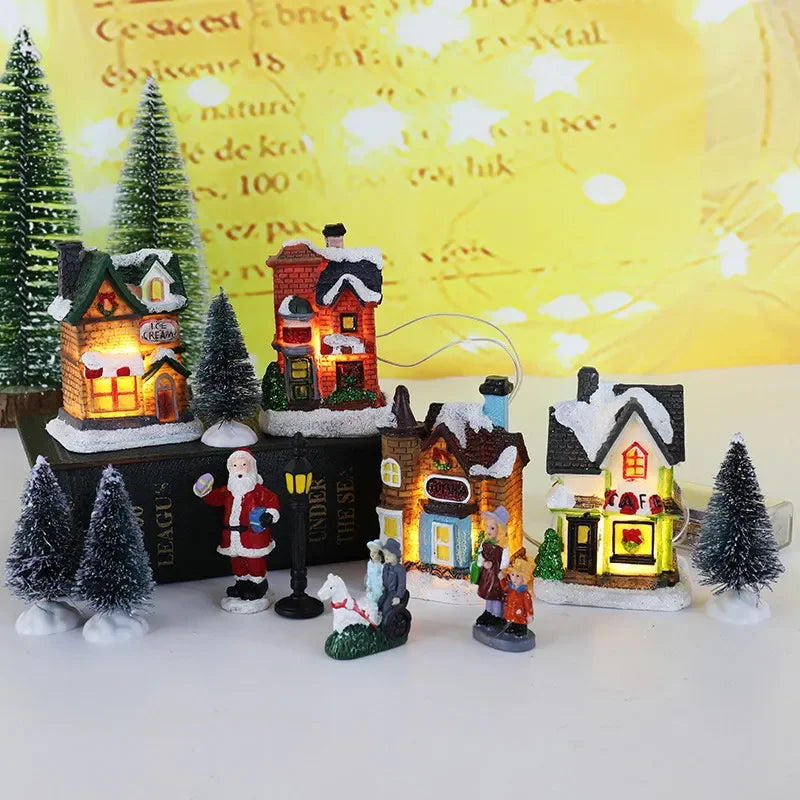 LED Resin Christmas Village Ornaments Set