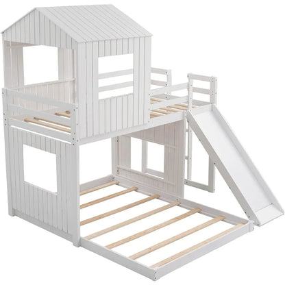 Twin Size Bunk Bed with Slide, Loft Bed Design, Playhouse