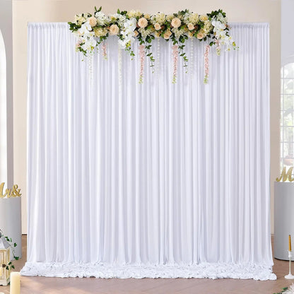 20x10 ft Wrinkle Free White Backdrop Curtains.  4 Panels 5x10ft for Wedding Birthday