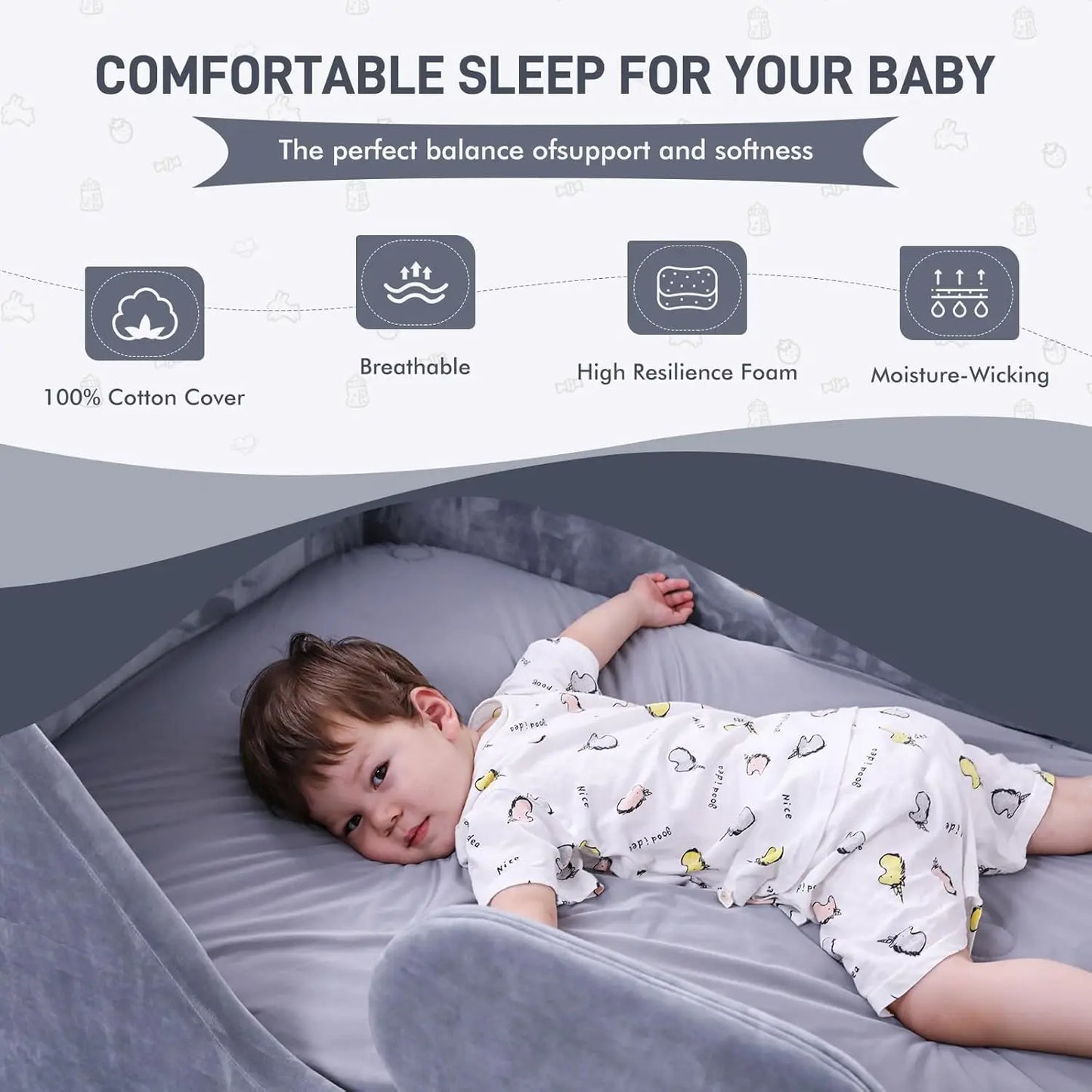 Toddler Bed, Kids' Bed with Safety Bar, Gray, Standard Crib Size