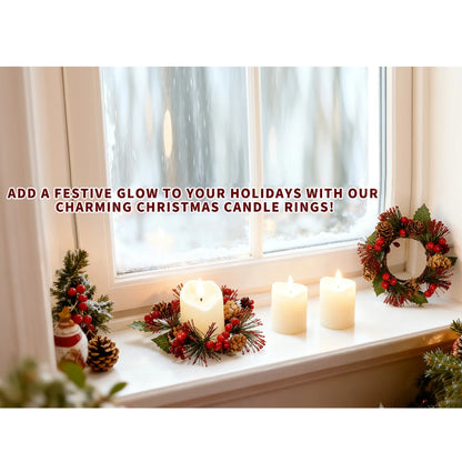 Elegant Christmas Candle Ring with Soft LED Glow and Glass Cup