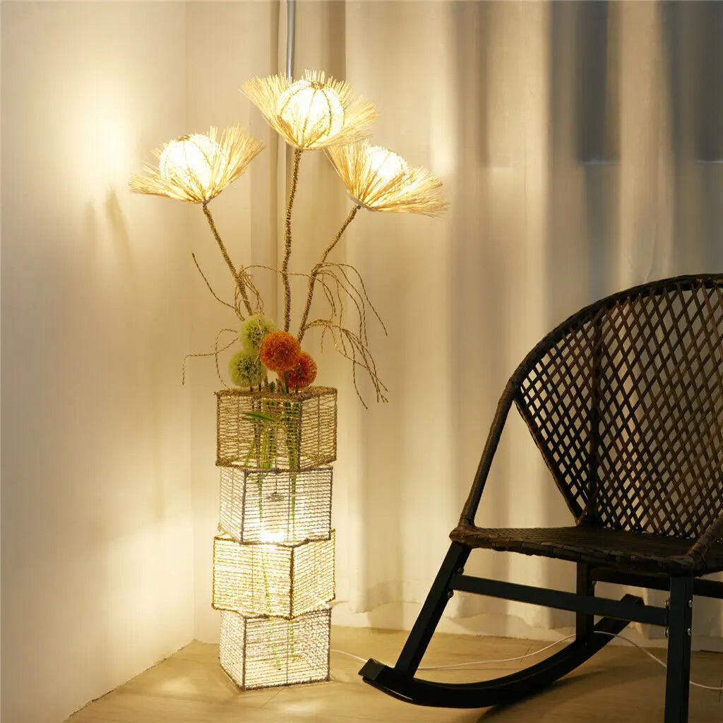 Modern Rattan Floor Lamp Dimmable