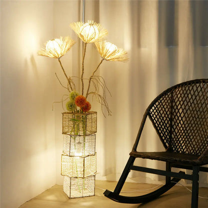 Modern Rattan Floor Lamp Dimmable