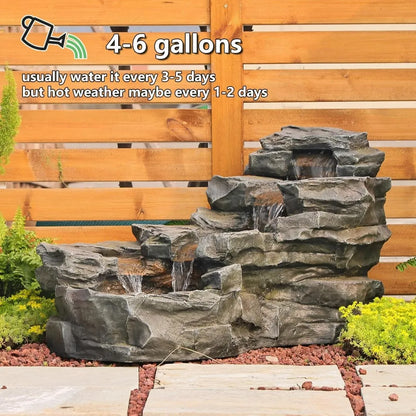 37 Liters Floor Standing 5-Level Rock Waterfall Fountain with LED Lights