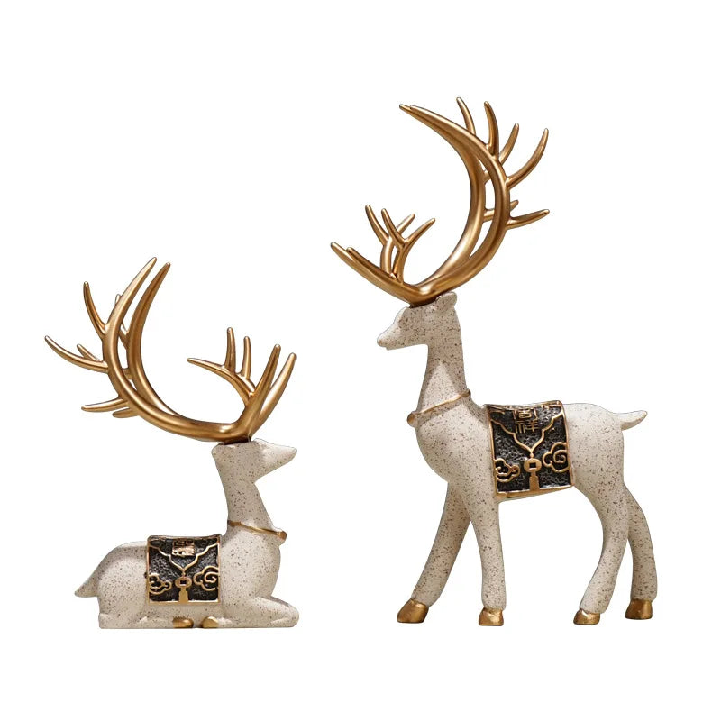 2Pcs/Set Resin Deer Figurine Elk Statue