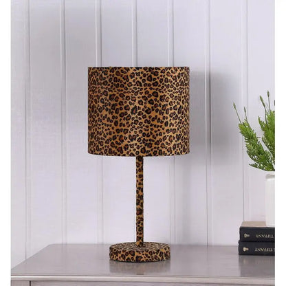 19.25 Inch Faux Suede Leopard Print Metal Table Lamp