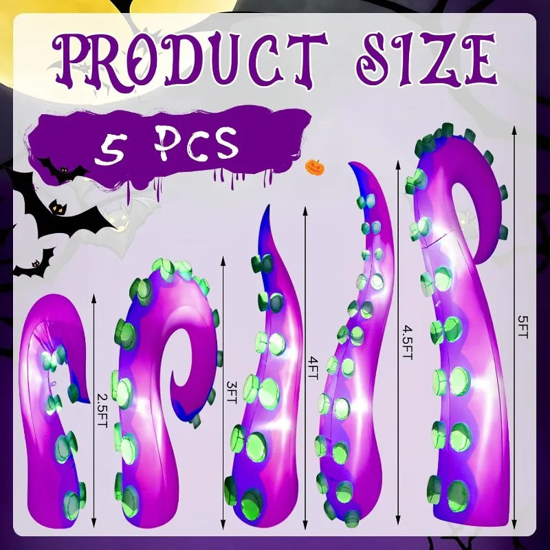 5 Pcs 5 ft Halloween Inflatable Lighted Giant Octopus Tentacle