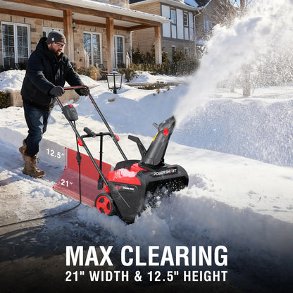 15A Electric Snow Thrower, 21" Snow Blower with 180° Chute