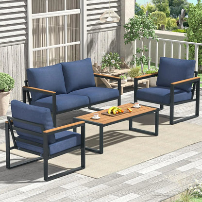 4 Pieces Outdoor Patio Furniture with Coffee Table Set