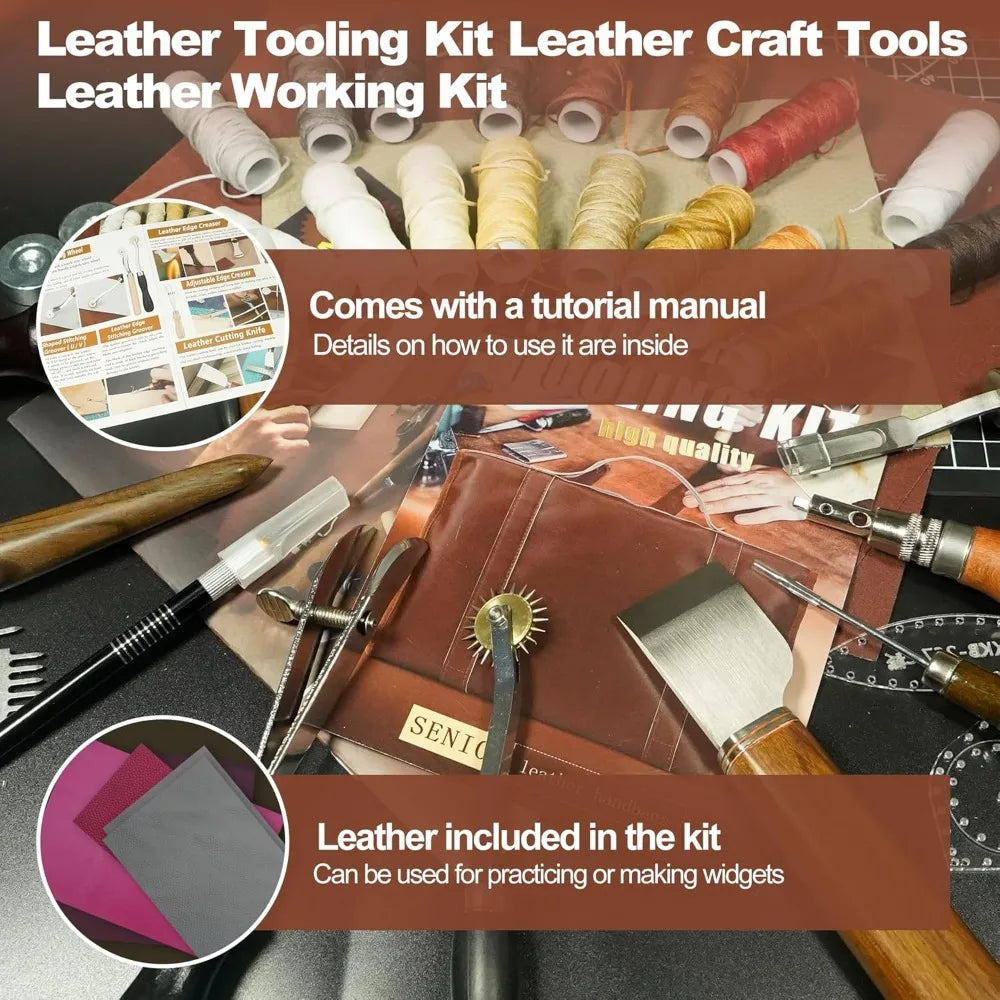 DIY Leatherworking Craft Kit: 588 Pieces with 52 Stamps, 15 Wax Threads,