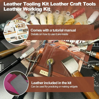 DIY Leatherworking Craft Kit: 588 Pieces with 52 Stamps, 15 Wax Threads,
