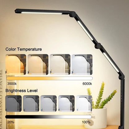 LED Desk Lamp with Clamp Flexible 4 sections Swing Arm Three light sources