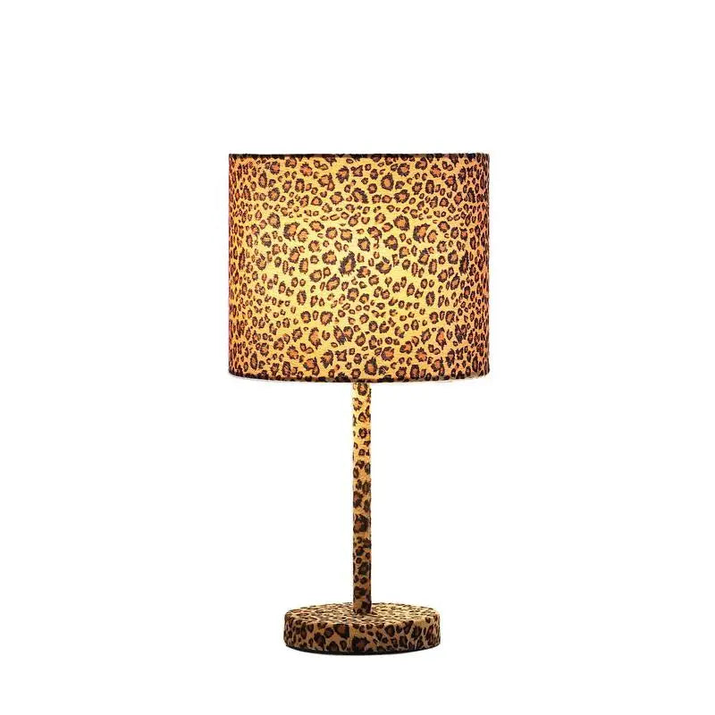 19.25 Inch Faux Suede Leopard Print Metal Table Lamp