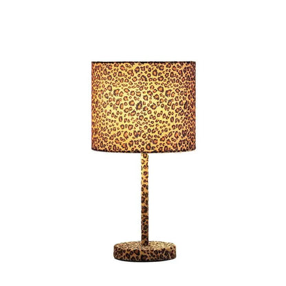 19.25 Inch Faux Suede Leopard Print Metal Table Lamp
