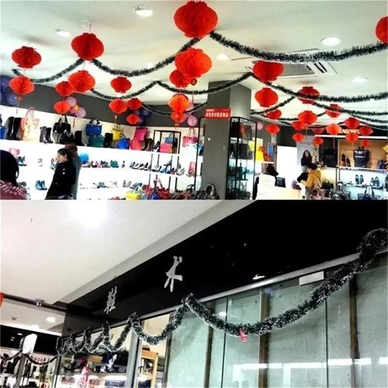 2M Christmas Tinsel Ribbons Green Cane Ribbon Garland