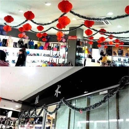 2M Christmas Tinsel Ribbons Green Cane Ribbon Garland