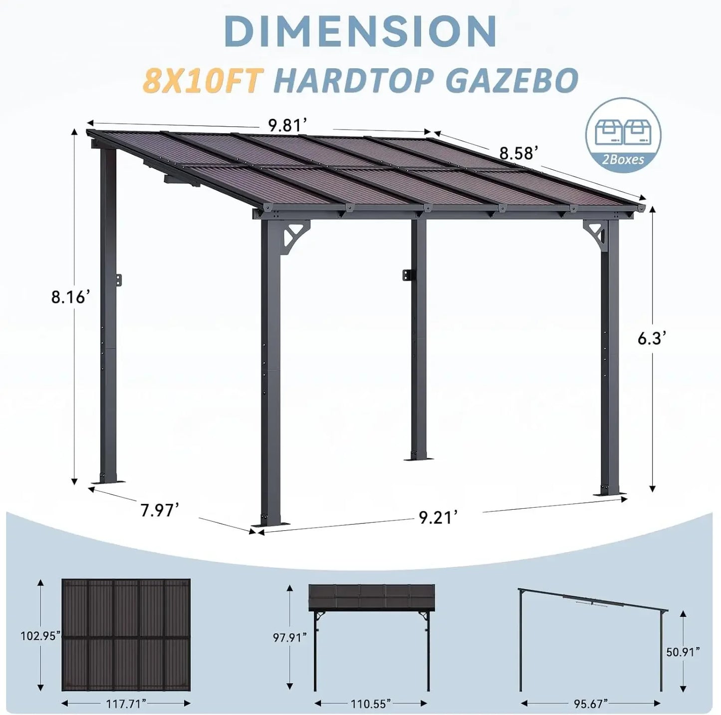 8' x 10' Gazebo for Patio, with Sloped Roof