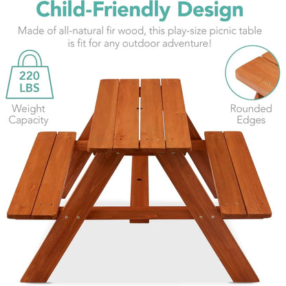 Kids Wooden Picnic Table w/Adjustable Collapsible Umbrella