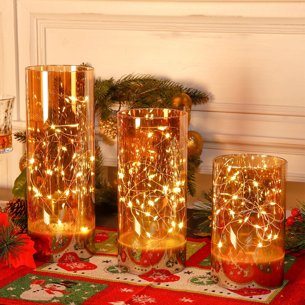 3Pcs Glass Flameless Candles LED Battery Powered