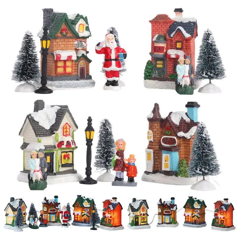 LED Resin Christmas Village Ornaments Set