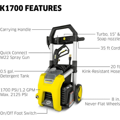 HOT Pressure WasherMax 2125 PSI, 3 Spray Nozzles, Detergent Tank