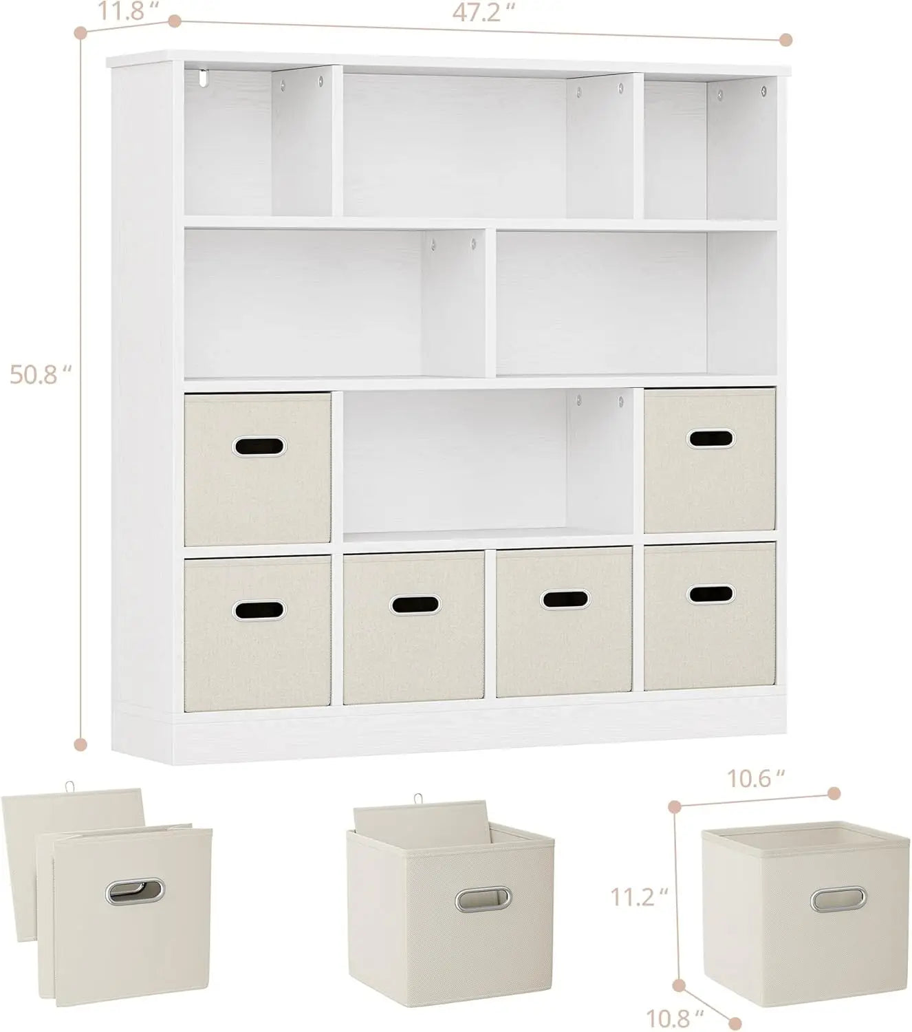 Wooden 12-Cube Storage Organizer Shelf with 6 Bins
