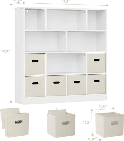 Wooden 12-Cube Storage Organizer Shelf with 6 Bins