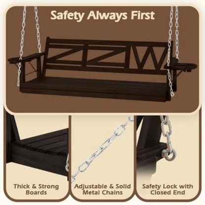 Heavy Duty Wooden Porch Swing with Hanging Chains  800 LBS Capacity