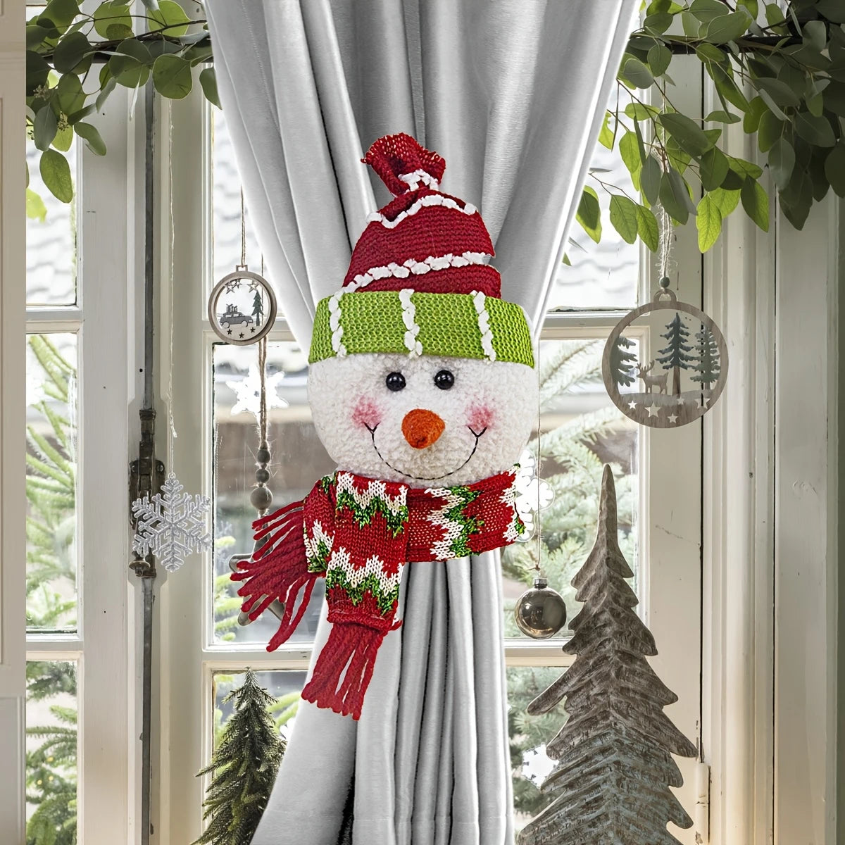 Christmas Curtain Clips Santa Snowman