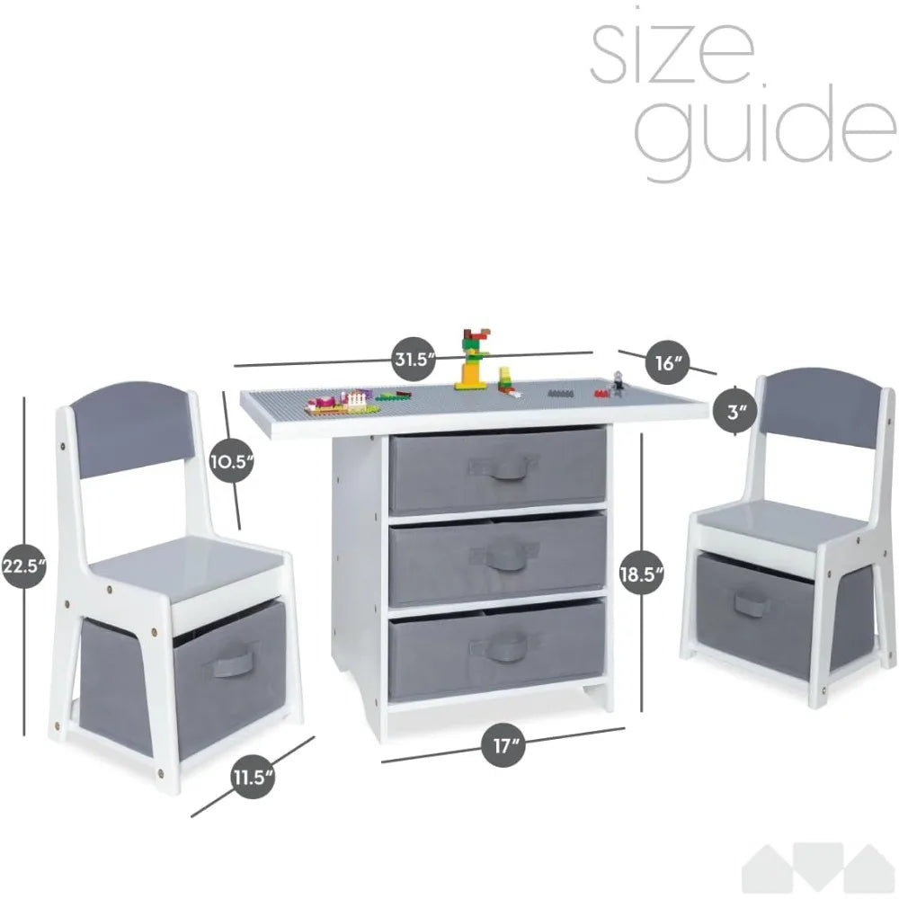 3-in-1 Wooden Play Table and Chair Set with Storage