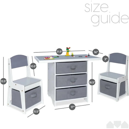 3-in-1 Wooden Play Table and Chair Set with Storage