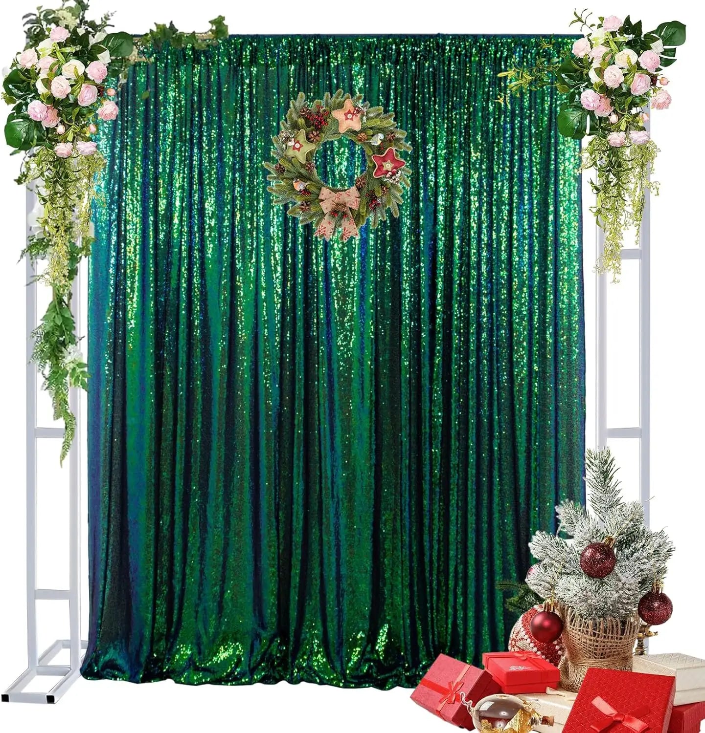 Sequin Backdrop Curtains 1 Pcs 4ftx8ft Iride Green Glitter
