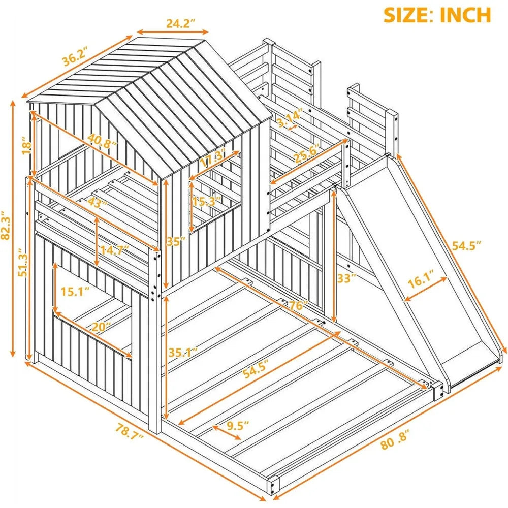 Twin Size Bunk Bed with Slide, Loft Bed Design, Playhouse