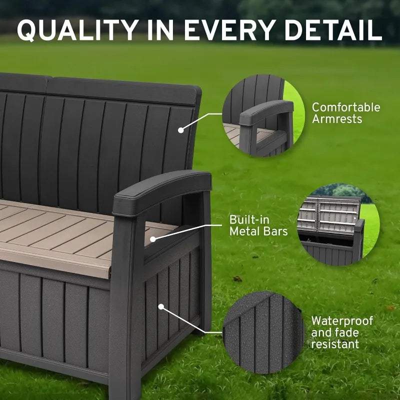 2 Seat Outdoor Storage Bench with Rain Cover - 60 Gallon Capacity
