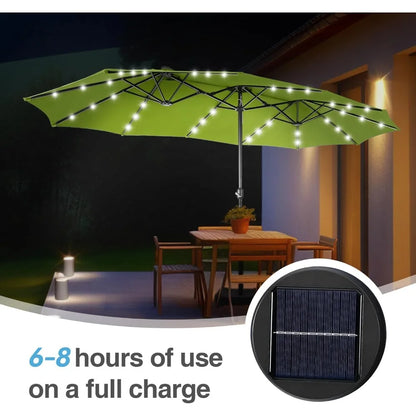 15 ft Rectangle Patio Umbrella with Solar Lights and Base Included