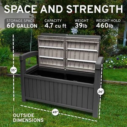 2 Seat Outdoor Storage Bench with Rain Cover - 60 Gallon Capacity