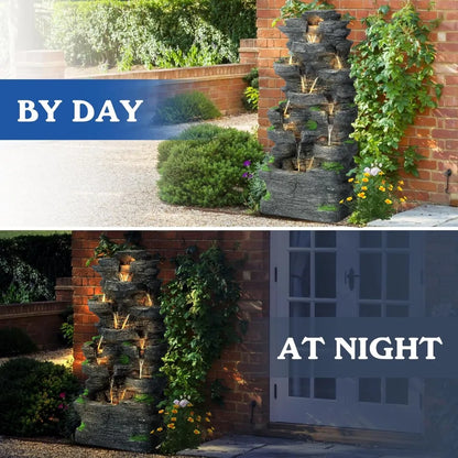 Multi-Level Outdoor Rock Waterfall Fountain with Illumination