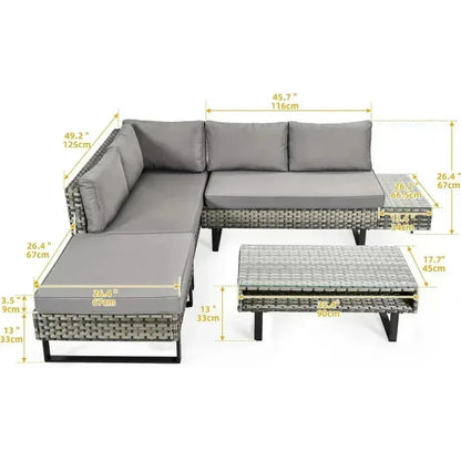 L-Shaped Sofa Conversation Set with Coffee Table &Cushion