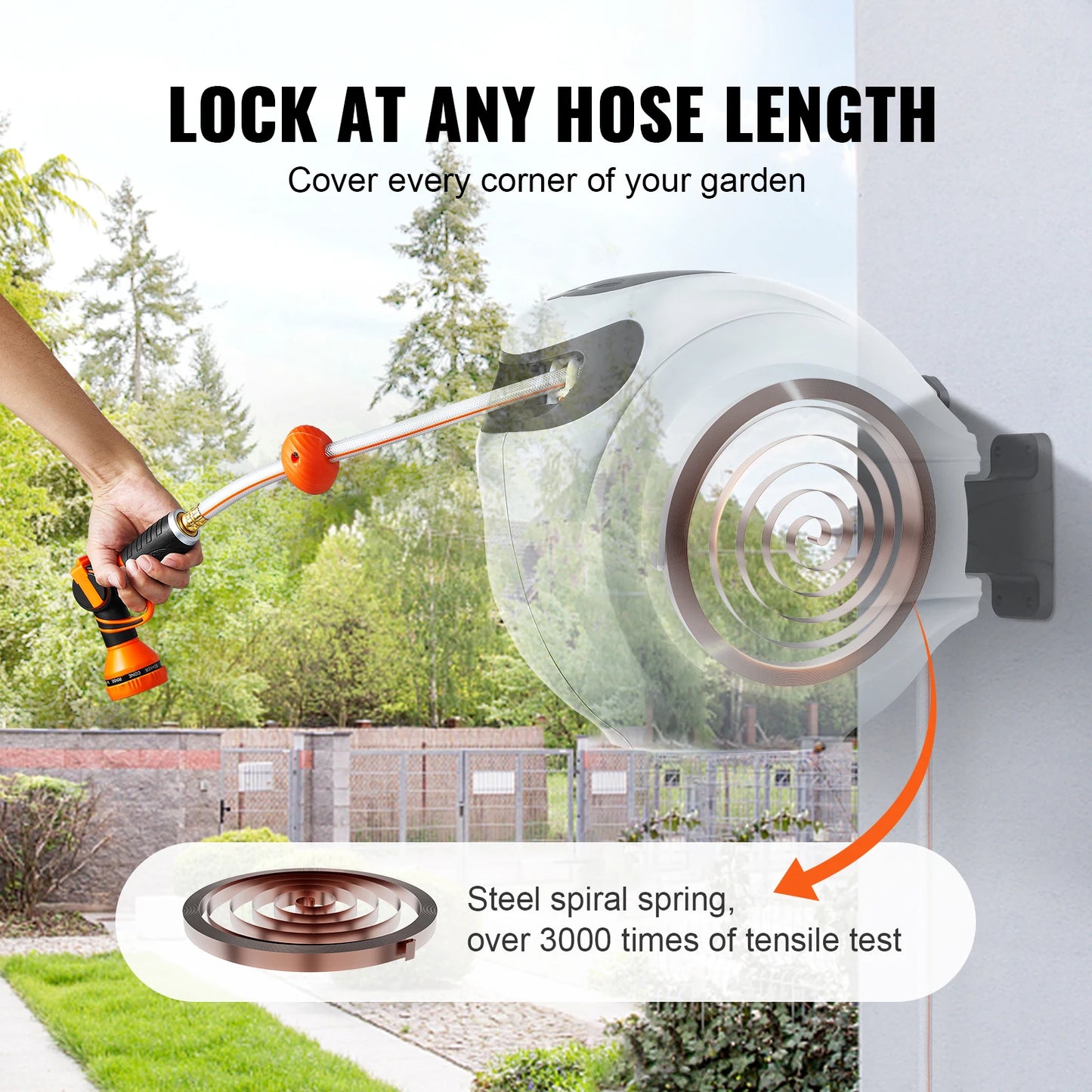 Retractable Hose Reel 180° Swivel Bracket Wall-Mounted Garden Water Hose Reel