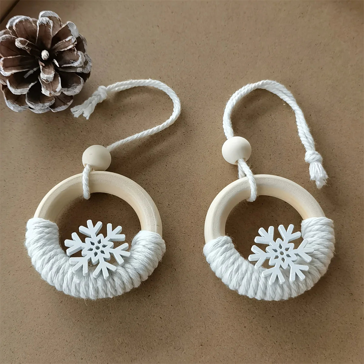 Ornaments With Wooden Snowflakes And Rings